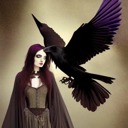 a beautiful gothic woman morphing into a raven, 8k resolution, high-quality, fine-detail, color, intricate, realistic, sharp, crisp, digital art, detailed matte, volumetric lighting, illustration, octane render, brian froud, howard lyon, Anne Dittman, Anne Stokes, Lisa Parker, Selina French