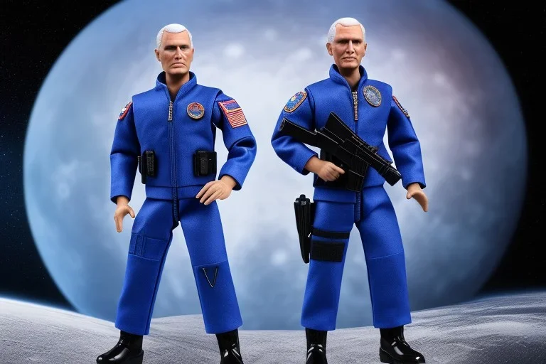 Mike Pence as G.I. Joe toy Doll figure With a pistol space force Blue fabric uniform, black Moonboots