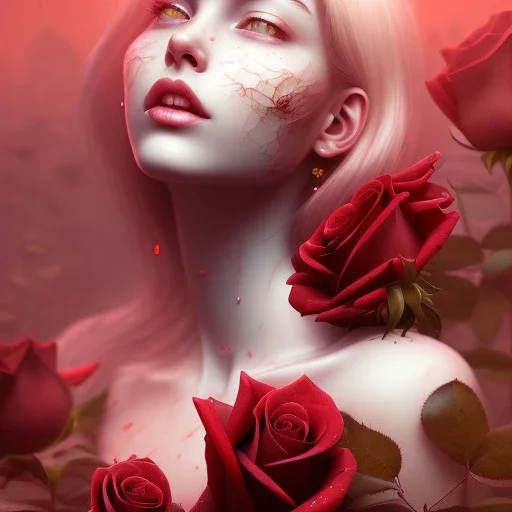 red roses beautiful girl,utra realistic,highly detailed, masterpiece, sharp focus, insanely detailed, fantasy art, royalistic,elegant, fog, Special Lighting,glowing lights Vibrant, color Scheme, forest, octane render, trending on artstation, ultra photoreal,hypermaximalist