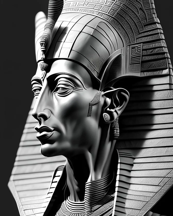 Illustrative sketch of Pharaoh Akhenaten, front view, ultra quality, hyper detailed, maximalist, 8k