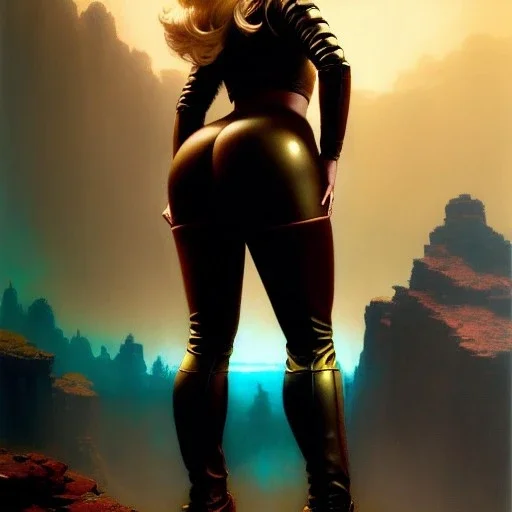 Drawing of beautiful face,'beautiful booty,Busty blonde Mags Black(fallout4)',intense stare, ancient skintight armor, balanciaga fashion clothe painting by gaston bussiere, greg rutkowski, yoji shinkawa, yoshitaka amano, tsutomu nihei, donato giancola, tim hildebrandt,KyuYong Eom,Ren Wei Pan Oil on canvas, cinematic composition, extreme detail,fit full head inside picture,16k