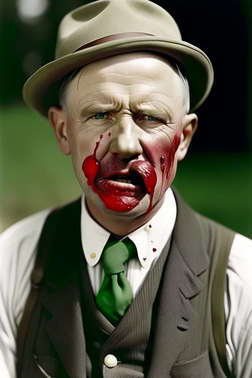 President Calvin Coolidge painted as a farmer with his mouth gagged blood