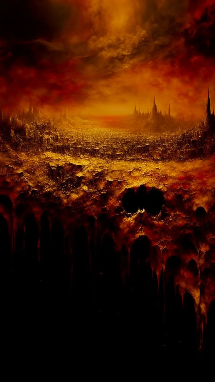 oil painting of a city of gold That lies in the distance