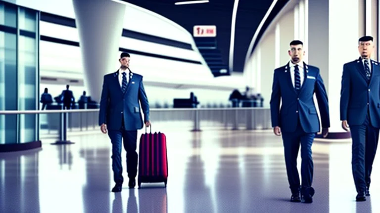 2 security officers escort annoyed man in suit from airport lounge