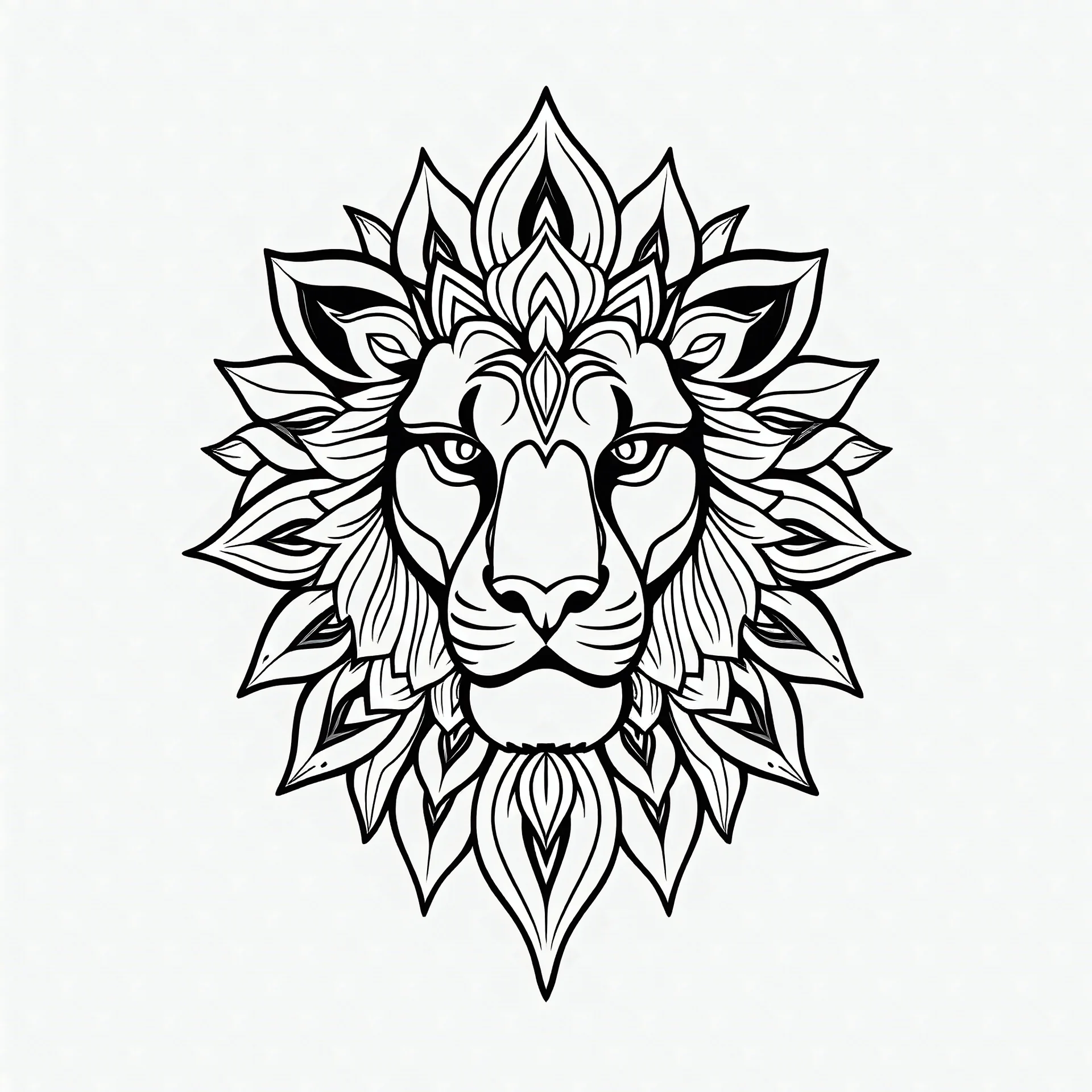 create a lion head with mandala without breaking any lines to art line and too much smooth with white background