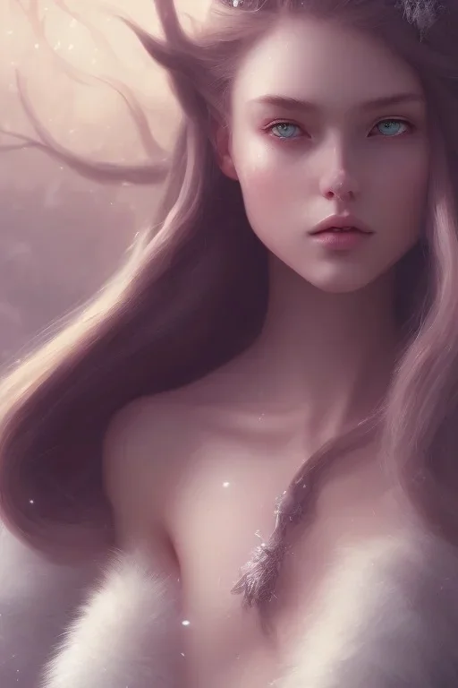 girl, cute, beautiful, snow queen, long hair, blue eyes, makeup, 8k resolution concept art portrait by Greg Rutkowski,