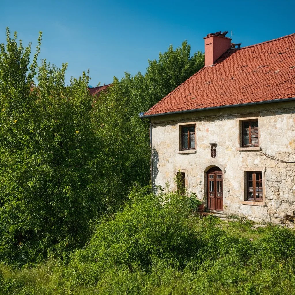 An oddest village, details of the houses very accentuated, Max Ernst style, rural Romania, claustrophobic and paranoic details, Hasselblad h6d400c