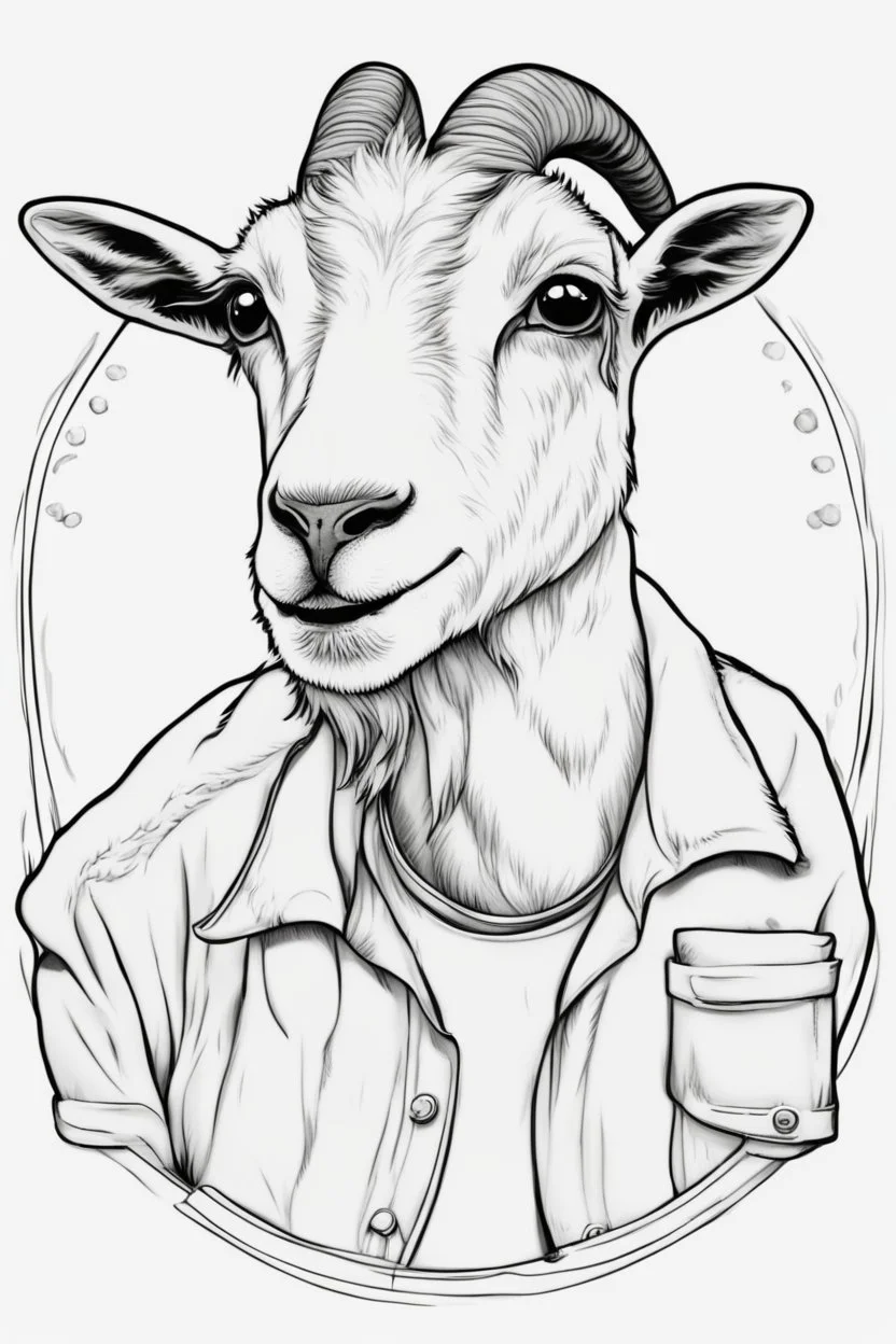 Outline art for cute coloring pages with goat with glasses, full body, white background, sketch style, only use outline, clean line art, no shadows and clear and well outlined.