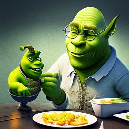 Shrek having dinner with Walter White