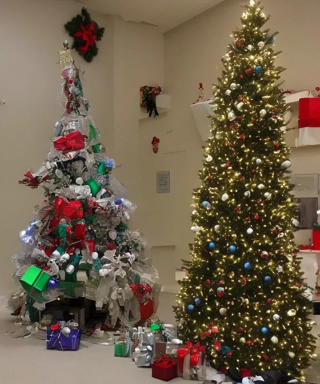 Christmas tree with presents on the lunar surface