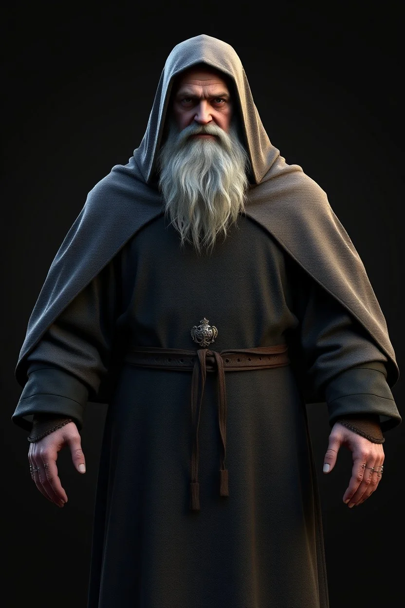 russian monk for a horror , 3d model for a videogame, template, full-length, front face, model, 3d