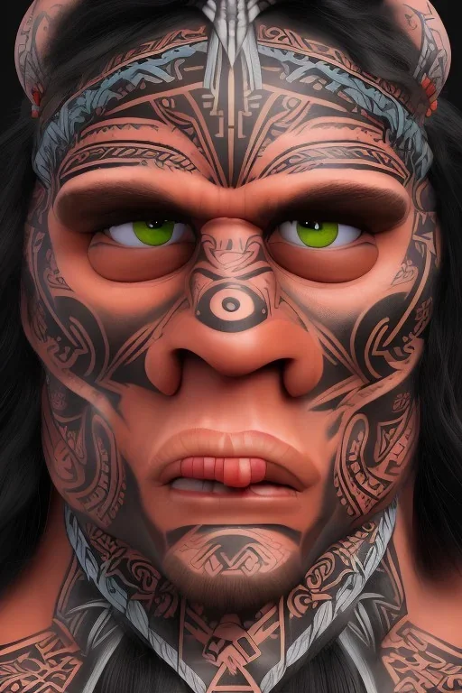  Portrait Maori Chief iron maiden Maori tribal tattoos, bow with arrows, full detail, 2000k,