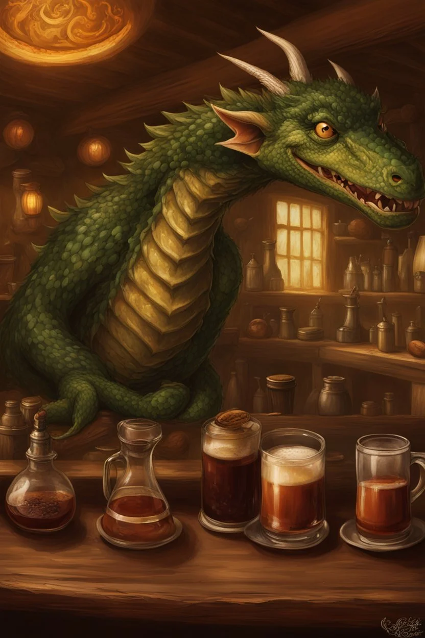 [coffee] In the Green Dragon, the smiling hobbit worked behind the bar. Though small in stature, none was more joyful in service. His eyes, bright as sunrise and always upturned in mirth, inspected beans from distant lands. From the machine poured drinks like liquid gold. Each shot drew from him a chuckling sniff, scents of exotic hills filling his head. With care he textured cream, lips still smiling as lofty peaks crowned. Patrons gathered round pots steaming, laughter echoing as in a hobbit-h