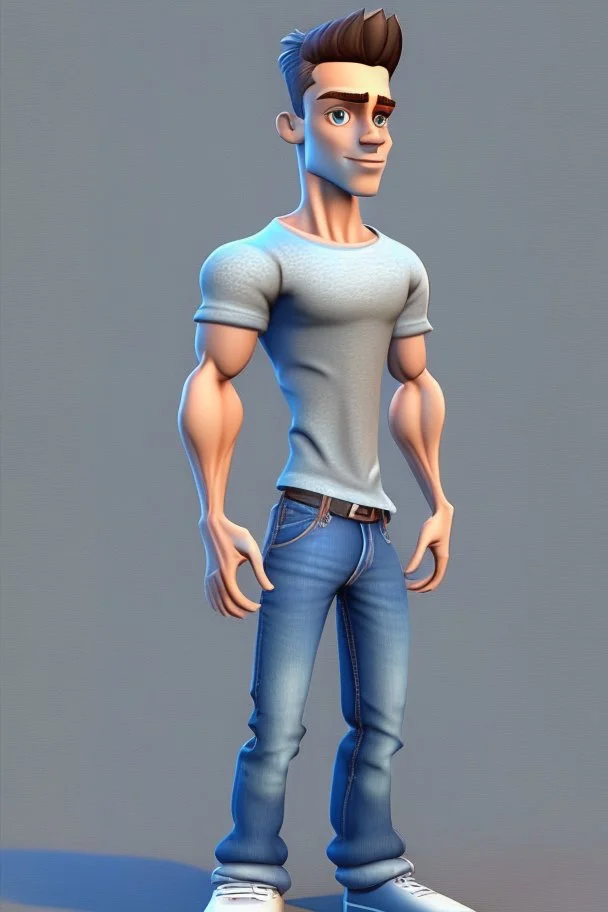 beautiful male 3d character for Animation big head lean body with tshirt and jeans