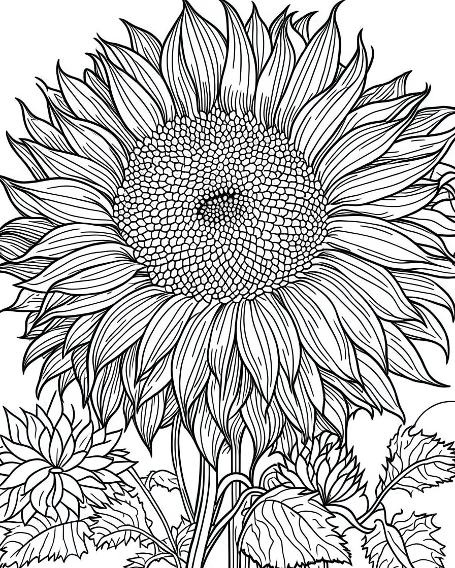 real massive Sunflower flower coloring page