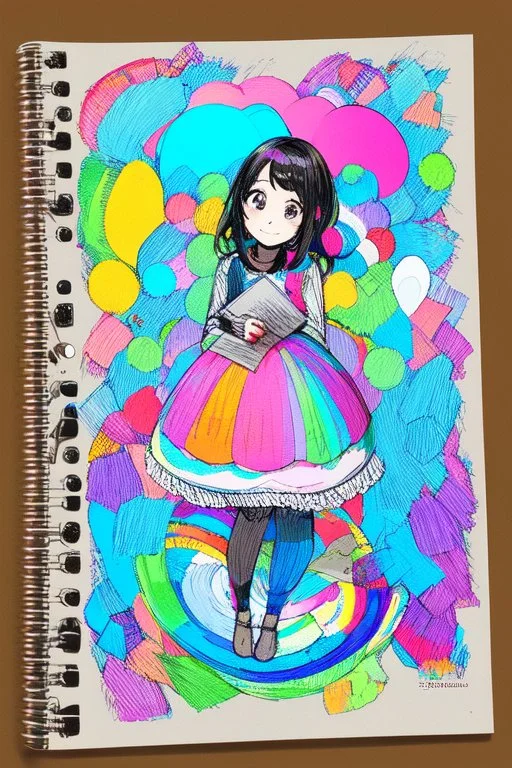 A round-faced little girl happily holding a bunch of colorful balloons ,very happy , Colloring page for todlliers ; basic hawali style cartoon , black and white , ink outlines , , smooth , anime style , minimalist , cute eyes , full body , white shose , sketchbook , realistic sketch , free lines , on paper , character sheet , clean line art high detailed