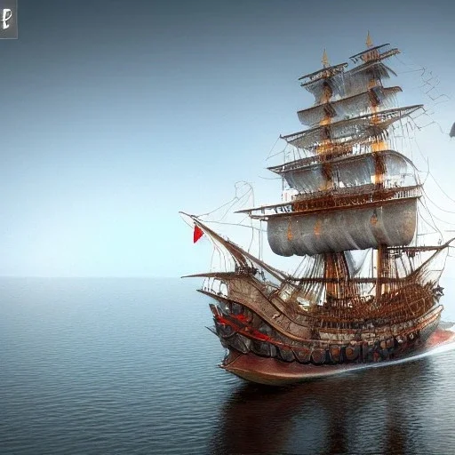 The beautiful pirate ship in the ocean, complex, incomprehensible, 3D, voluminous, symmetrical, artistic, 4K, 8K, by Franz Mark, a living, real and natural work