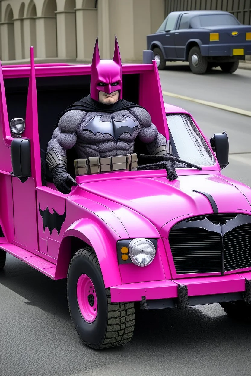 batman in pink truck