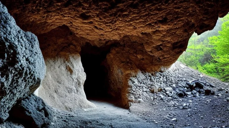 cave in the mountain rock face