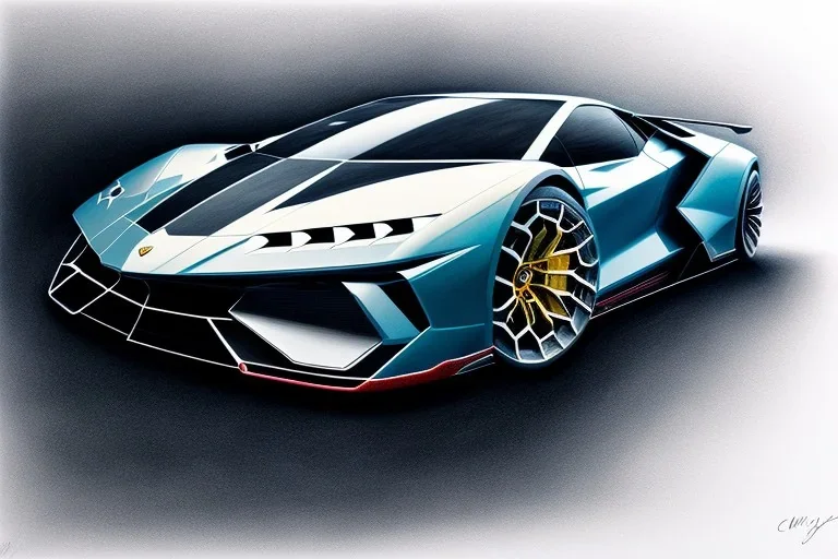 a true-to-life 2017 lamborghini terzo millennio concept, pen and color marker, centered, intricate, extreme detailed, photorealism, center view, random background, pivot on lamborghini, painting by cheryl kelley