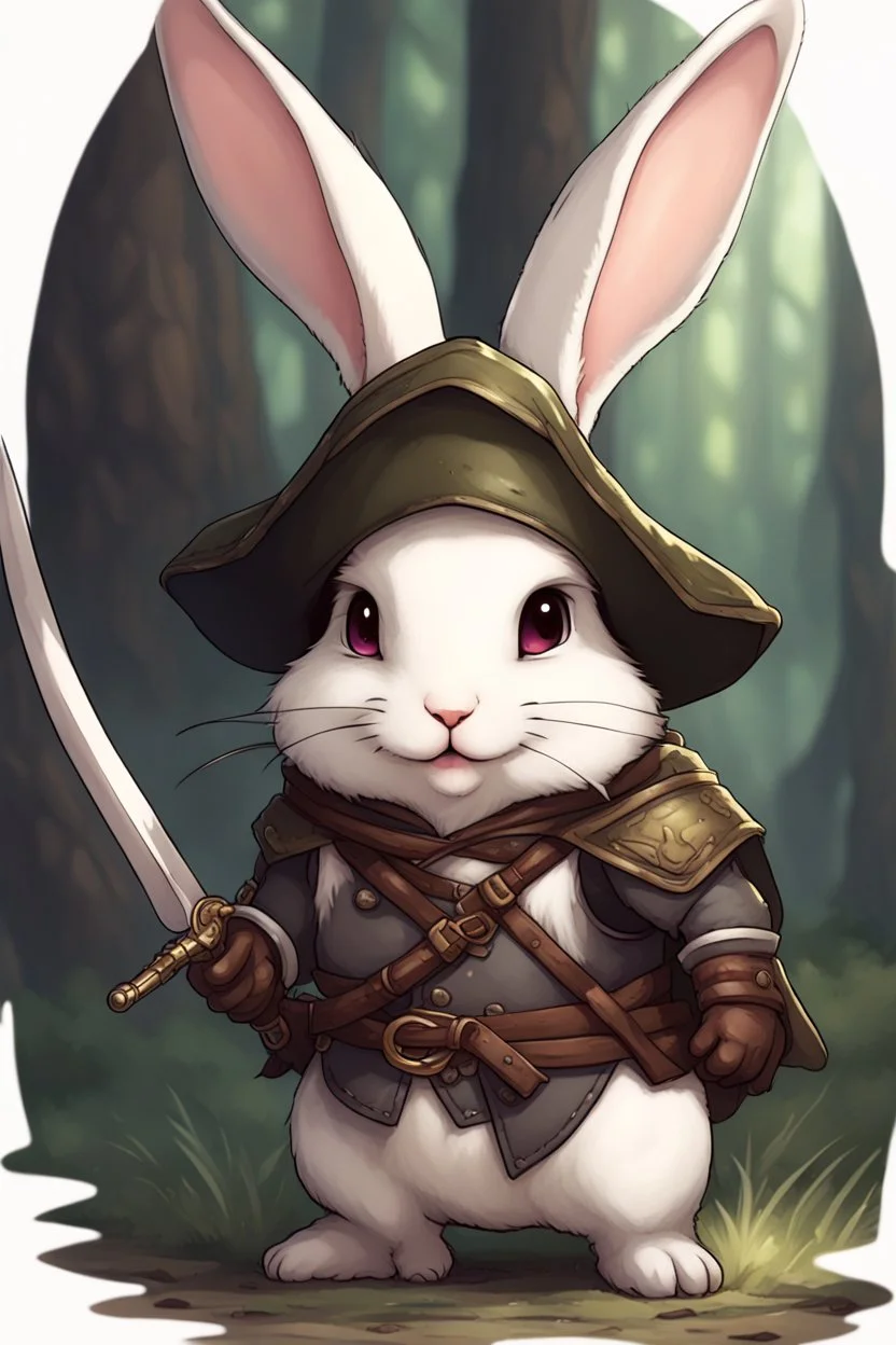 Cute chubby bunny floppy ears adventurer dnd art realism assassin