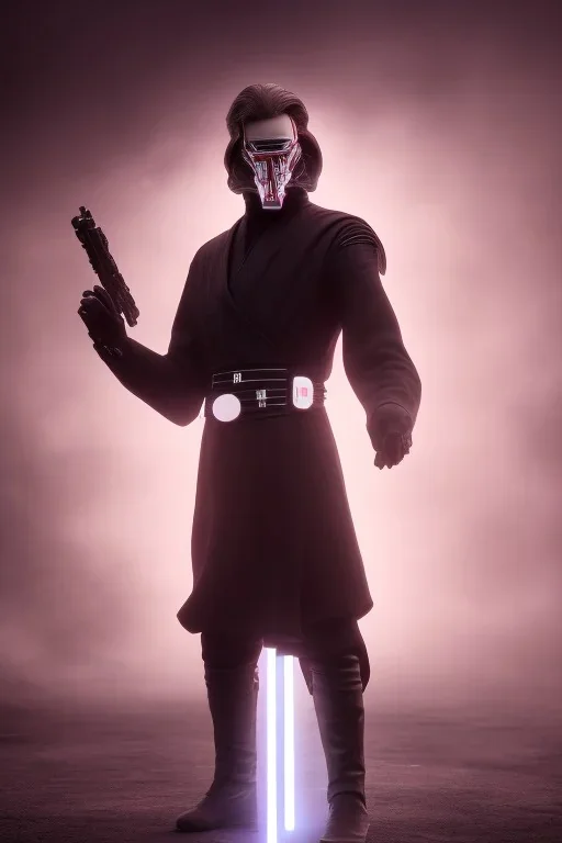 All Black Anakin Skywalker soldier, ghost, wearing high tech mask, white smoke, dark, rage, sorrow, high definition, ultra 8 k, volumetric lighting, blue fire, fog red