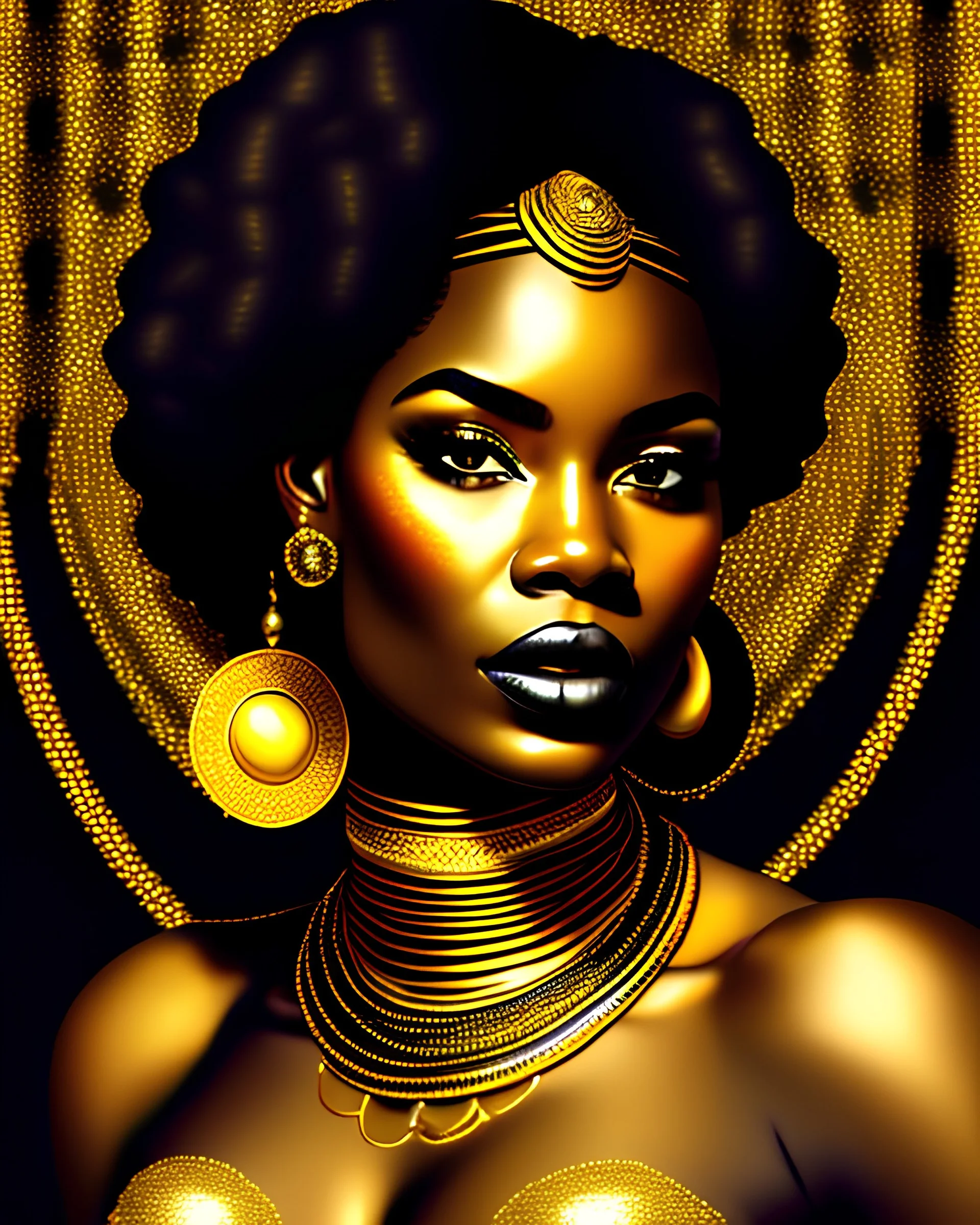 make a black background, Black ,Gold ethnic woman in the style of a