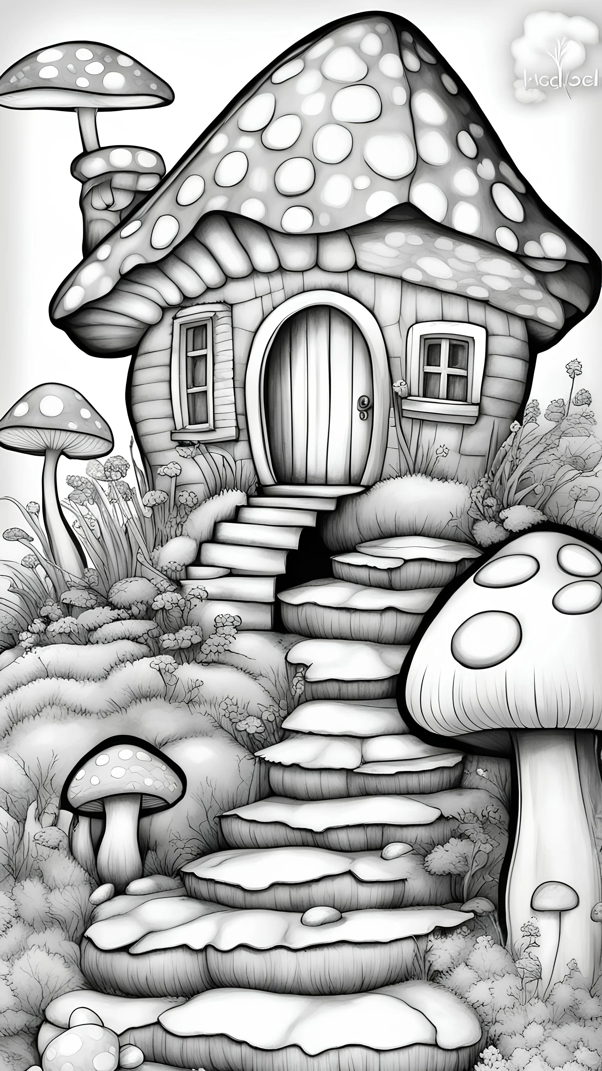 MANDELA STYLE .Mushroom houses Coloring Book for Adults and Kids, Instant Download, Grayscale Coloring Book112233666