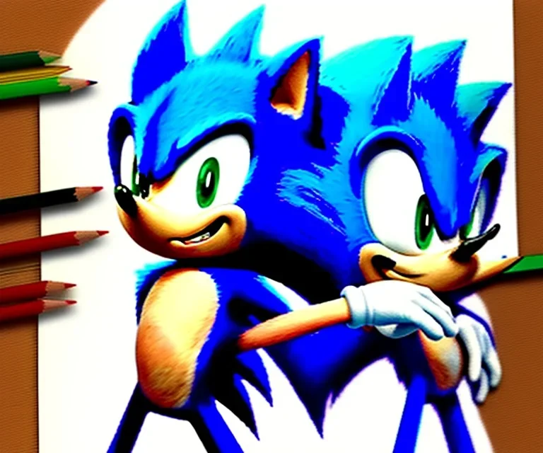 colored pencil sketch of sonic the hedgehog