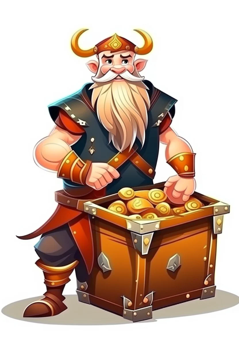 viking holding a treasure chest realistic style