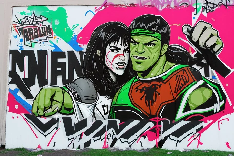 a wrestling graffiti mural wall with the word "tijuana wrestling" cell shading style