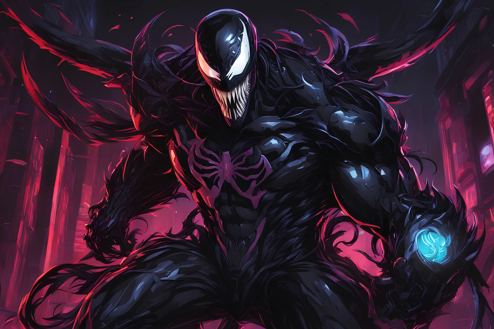 venom machine in solo leveling shadow artstyle, nightmare them, neon, full body, apocalypse, intricate details, highly detailed, high details, detailed portrait, masterpiece,ultra detailed,best quality