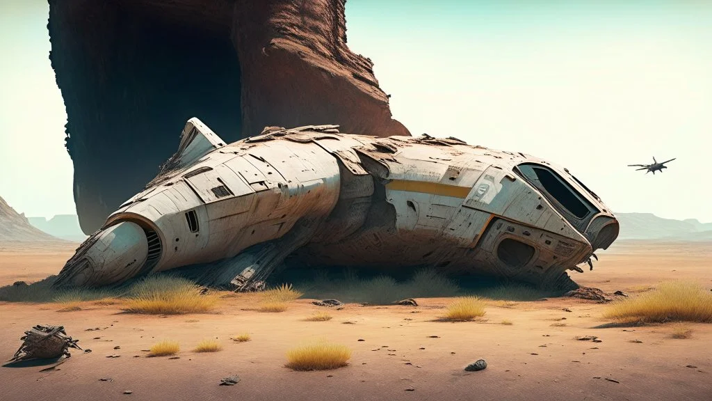 Sleek Cargo Spaceship Sitting In A Ruined Landscape