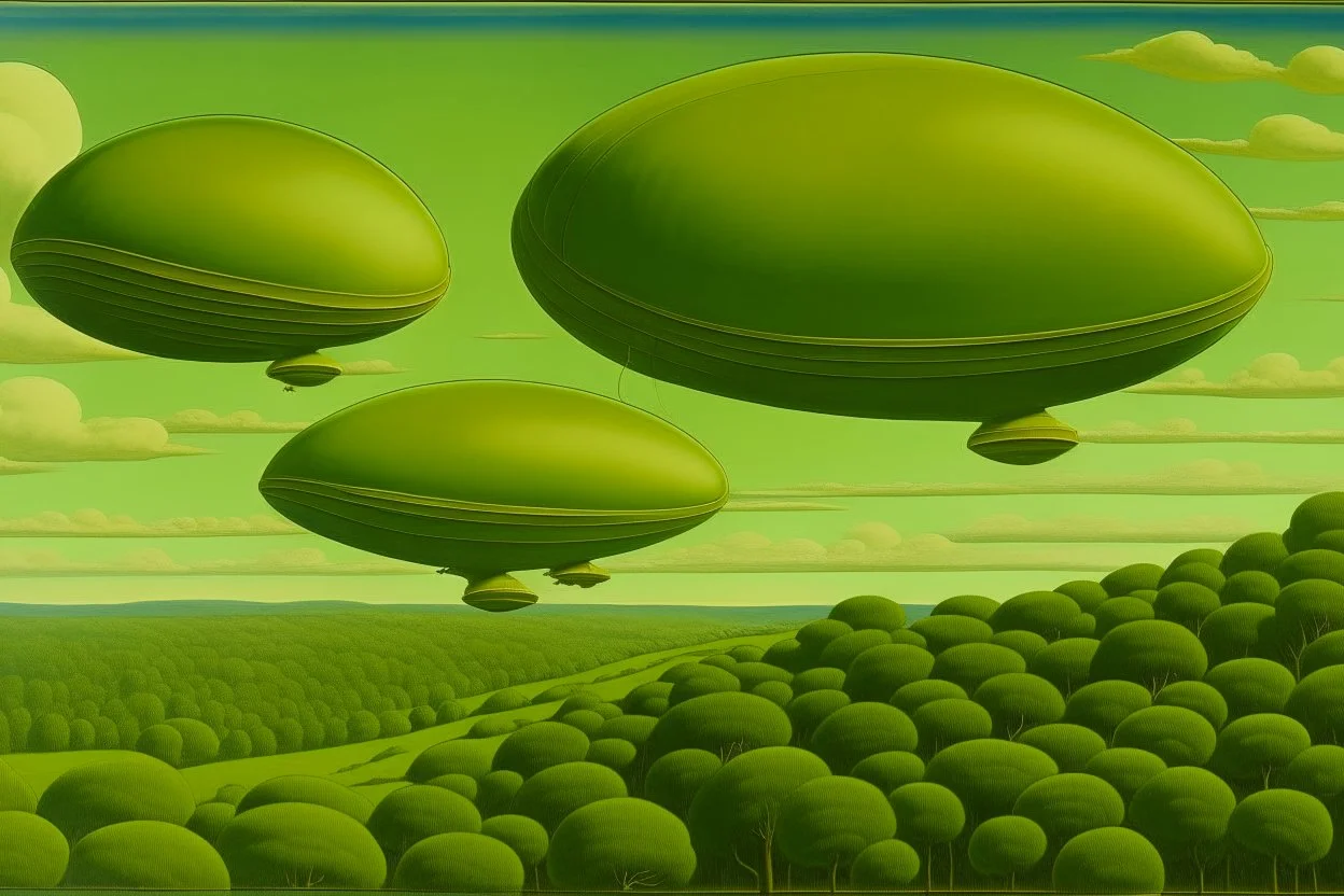 Olive green airships in the sky painted by Paul Ranson