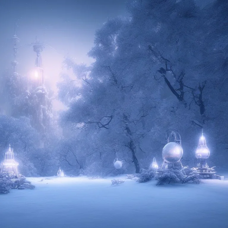 winter landscape, bells, ice, dreamy, science fiction