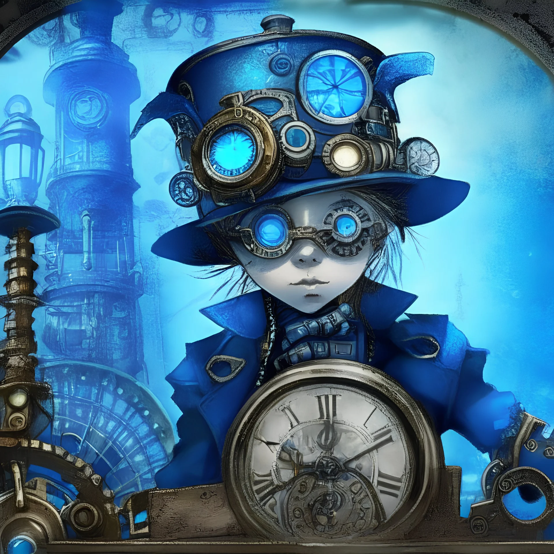 gemini nogender steampunk backgroung blue