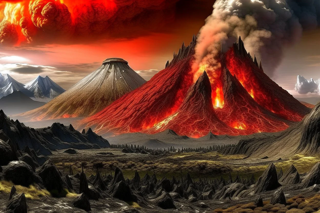 the fest of mount doom red cloud and volcanos in the background