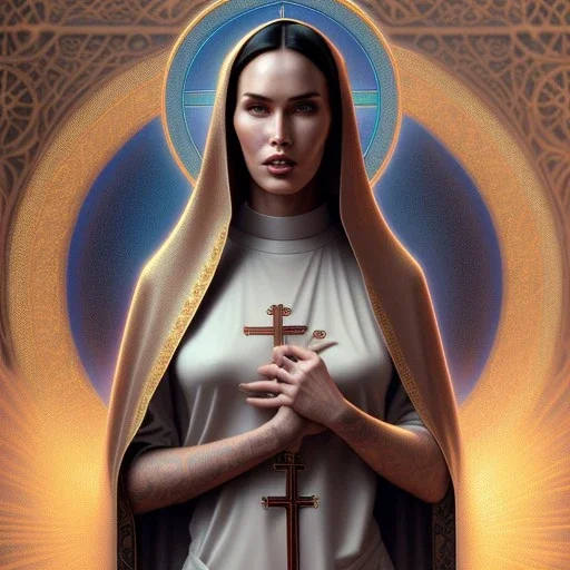 portrait of megan fox as a sultry nun, catholic, church, bible, christian, intricate, headshot, highly detailed, digital painting, artstation, concept art, sharp focus, cinematic lighting, illustration, art by artgerm and greg rutkowski, alphonse mucha, cgsociety