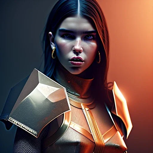 Mystery dua lipa, knight costume, Ambiance dramatique, dramatic lighting, volumetric lighting, concert background, hyperrealisme, 8k, high quality, lot of details, fit within portrait