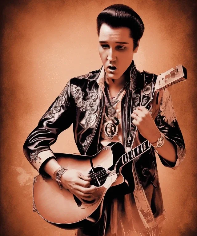 Elvis playing a flamingo as a guitar