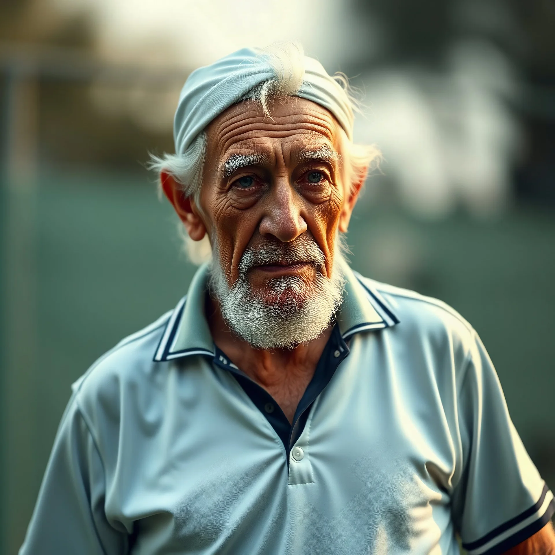 fantasy style old man wearing a tennis outfit