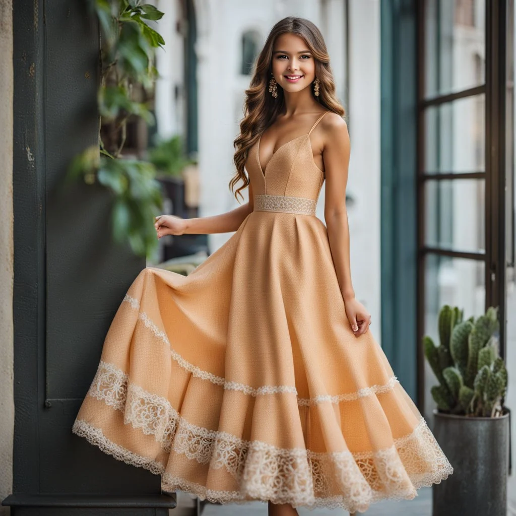 pretty girl in pretty dress standing