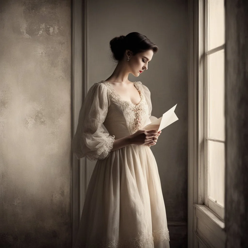 Standing at the corner of the room, a wistful figure emerges from the shadows. Dressed in a vintage attire, their eyes reflect a mix of longing and fond memories. With a tender smile, they hold a love letter close to their heart, lost in the bittersweet reverie of past romance.