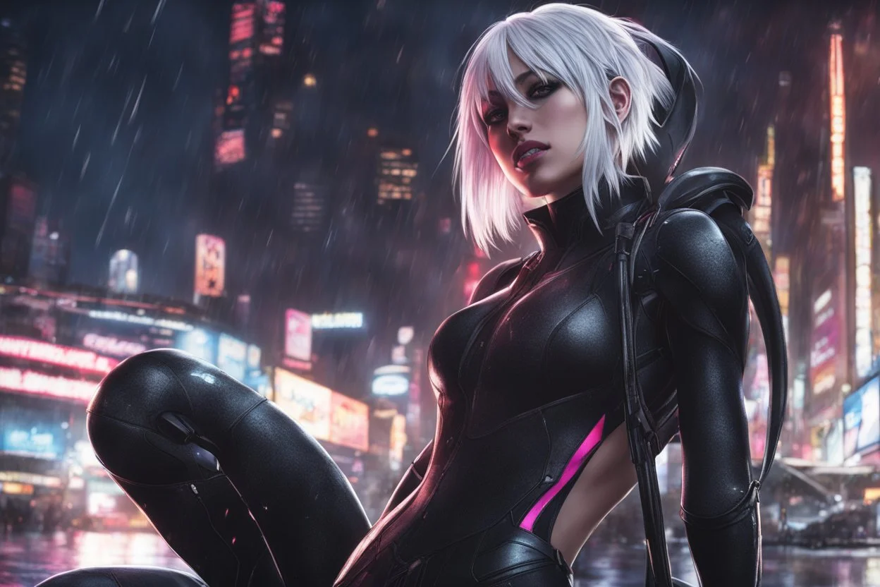 Venom in 8k nier automata drawing style, spider-gwen them, cinematic mood, neon effect, close picture, rain, highly detailed, high details, detailed portrait, masterpiece,ultra detailed, ultra quality