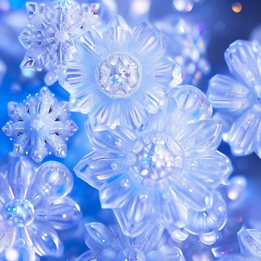 ultra detailed matte painting of many tiny epic fantasy ice flowers and many tiny semi transparent white snowflakes, majestic, intricate, masterpiece, insanely detailed, 4k resolution, cinematic smooth, intricate details , soft smooth lighting, vivid pastel colors, iridescent accents