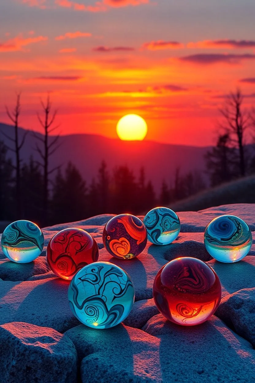 solstice as a theme rendered by a dozen marbles in strong abnormal colors