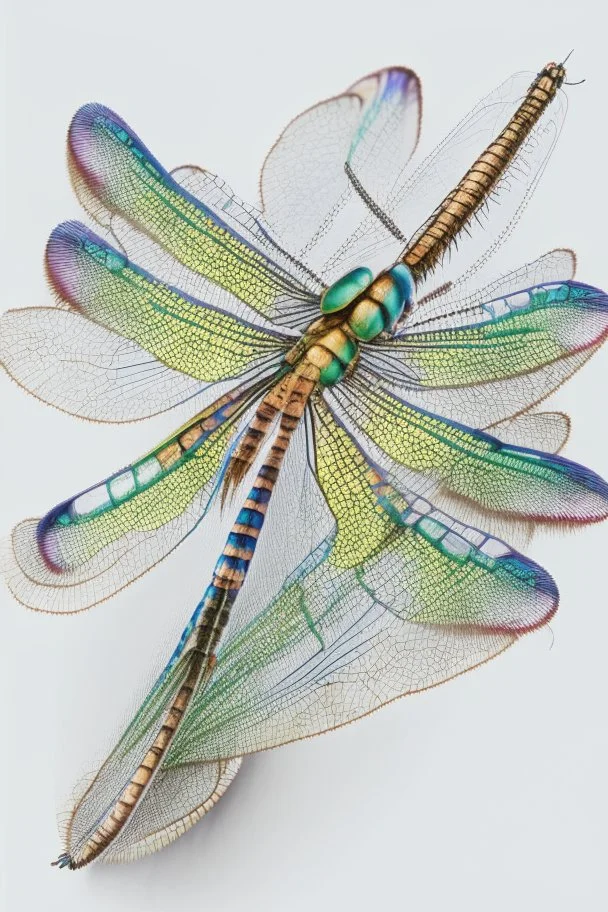 dragonfly, detailed, realistic, vivid colors, white background