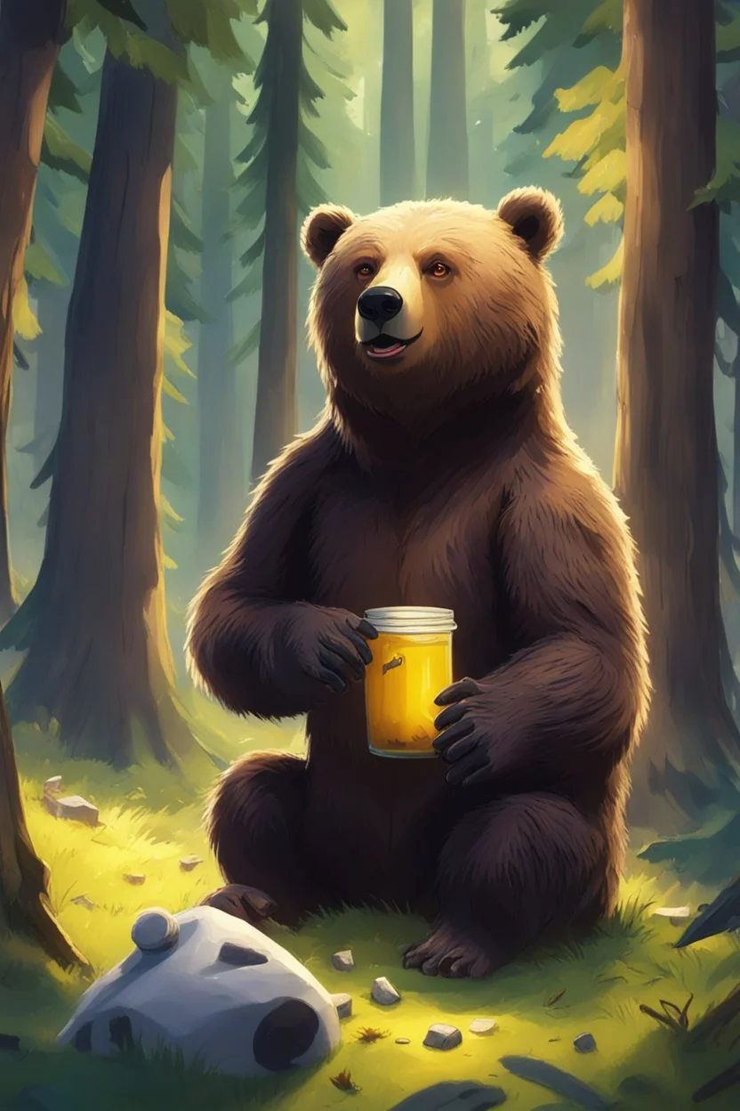 Bear eating honig and is in a wald and play fortnite and polar lichter