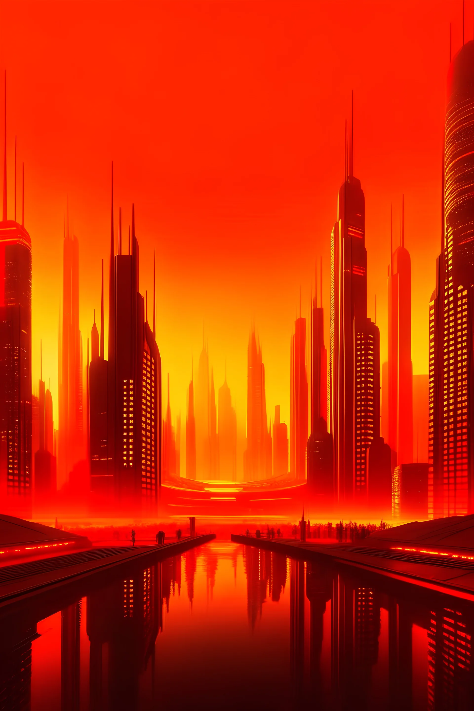 orange light futuristic city