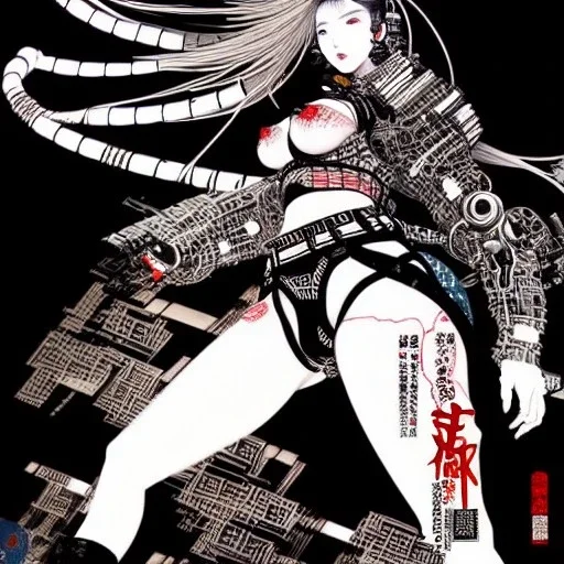 beautiful cyberpunk huge girl, hyper detailed, hyperdetailed, intricately detailed, illustration by <Katsushika Hokusai> <Yoji Shinkawa>,